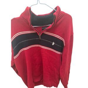 US Polo Assn Burgundy Red Blue Sweater Stripes Men’s 1/4 Zip Pullover Large
